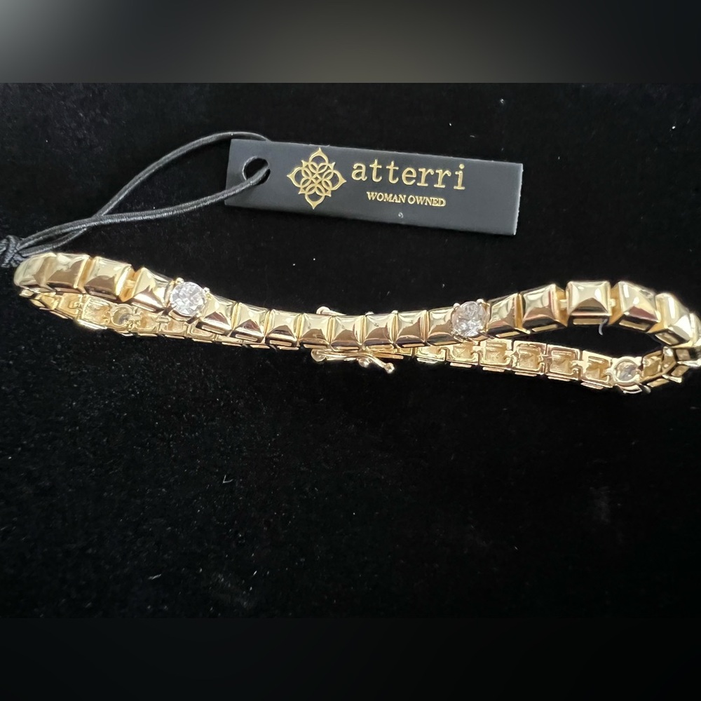 Atterri Gold Plated Pyramid Style With Crystals Women’s Tennis Bracelet